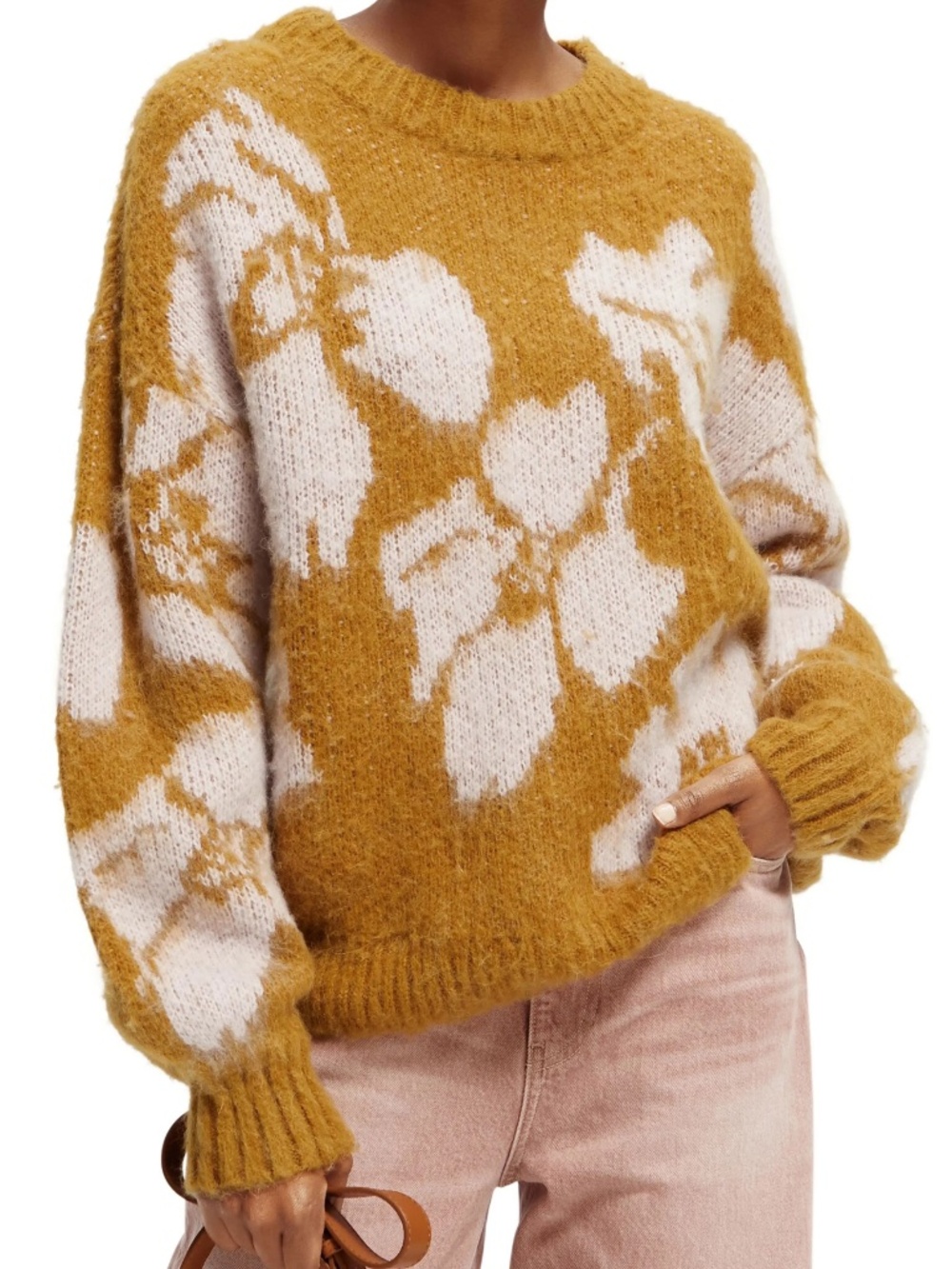 Scotch & Soda Mustard/Pink Abstract Floral Crewneck Sweater